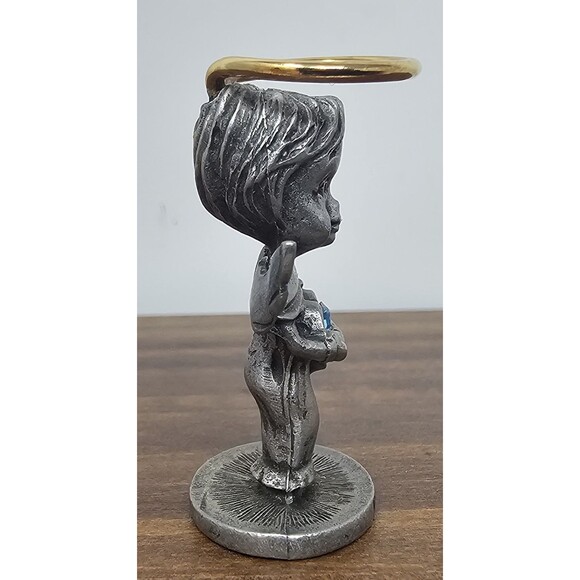 Vtg Genuine Fine Pewter Angel Of The Month Birthstone March Mini Trinket 1.5" - Picture 2 of 9